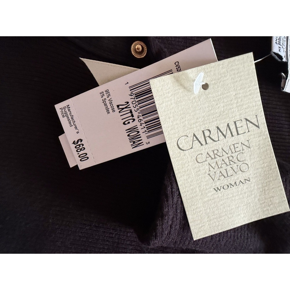 Carmen Marc Valvo Women's Knit‎ Button Blouse Black Collared Plus Size 2X - Picture 13 of 15
